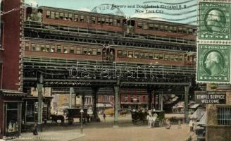 New York City, Bowery and Doubledeck Elevated R.R., railway, train (EK)