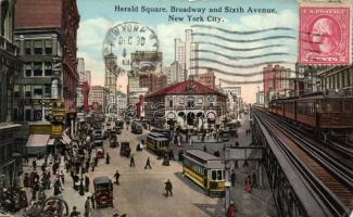 New York City, Herald square, Broadway, Sixth Avenaue, automobile, tram, train (EK)