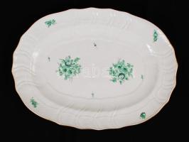 Herendi virág mintás tál, kézzel festett, jelzett (koronás), hibátlan, 31×40 cm