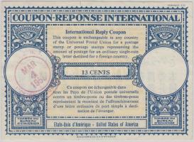 Amerikai Egyesült Államok 1958. 13c "Nemzetközi válaszdíjszelvény" bélyegzéssel T:III
USA ...