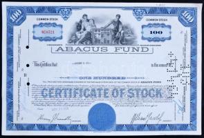 Amerikai Egyesült Államok/Massachusetts 1958. "Abakusz Pénzügyi Alap" 100 részvénye egyenként 1$-ról, lyukasztott, perforált, felülbélyegzett T:II- USA/Massachusetts 1958. "Abacus Fund" 100 shares,  each about 1 Dollar, holes, perforated, overprinted C:VF
