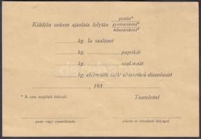 cca 1930 Kitöltetlen árurendelő levelezőlap, Pick Márk szalámigyára, Szeged.