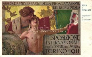 1911 Torino, Esposizione Internazionale delle Industrie e del Lavoro / International Exhibition of Industries and Labour, 50th anniversary of the Proclamation of the Kingdom of Italy advertisement s: G. Carpanetto (fa)