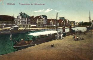 Emden, Torpedoboot im Binnenhafen / warship, port, restaurant (pinhole)