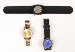 3 darabos óra tétel, replikák: SLDA quartz, Geneva és Breitling kronométer; szíjjal, működőképes állapotban