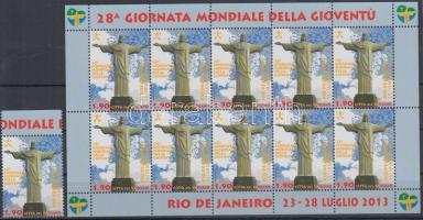 World Youth Day Rio de Janeiro stamp + minisheet, Ifjúsági Világnap Rio de Janeiro bélyeg + kisív
