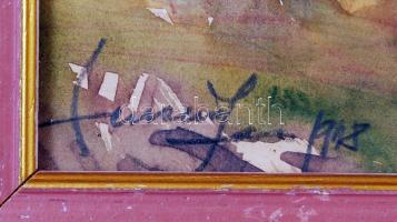 Frenczy János: Tata. Akvarell, papír, jelzett, üvegezett keretben, 29x19 cm