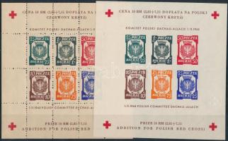 1945 Dachau Vöröskereszt segélybélyeg 5 db fogazott és vágott kisív