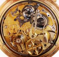 cca 1910 Répétition a quarts chronographe dupla, aranyfedelű, 14K arany zsebóra, stopperrel, kiváló,...
