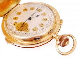 cca 1910 Répétition a quarts chronographe dupla, aranyfedelű, 14K arany zsebóra, stopperrel, kiváló,...
