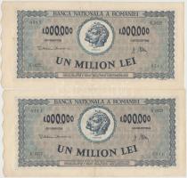 Románia 1947. 1.000.000L (2x) sorszámkövetők T:II- Romania 1947. 1.000.000 Lei (2x) sequential serials C:VF