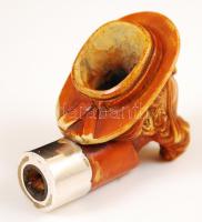Antik faragott, emberfejet ábrázoló tajtékpipa, szár nélkül, m: 4,5 cm /
Antique meerschaum pipe, wi...