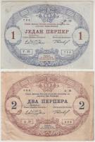 Montenegró 1914. 1P + 2P T:III (ázott papír) Montenegro 1914. 1 Perper + 2 Perper C:F (wet paper)