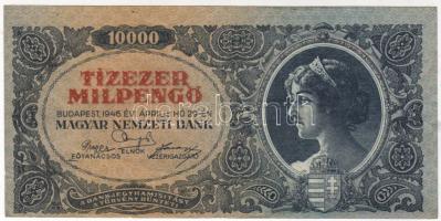 1946. 10.000Milp. erősen balra és lefelé csúszott mindkét oldali nyomás! T:II CSak egyszer hajtva!