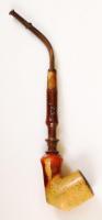 Antik díszítetlen női tajtékpipa, szárral, h: 19 cm, m: 4 cm / Antique meerschaum pipe for women, with stem