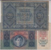 1915. 10K + 1919. 20K mindkettő csehszlovák bélyeggel és felülbélyegzéssel T:III,III-