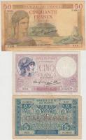 Franciaország 1939. 5Fr + 1935. 50Fr + Marokkó 1924. 5Fr T:III,III- (egyiken tűlyukak)
France 1939. ...