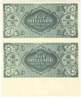 1946. 1000.000.000B.-pengő "zöld" csak hátoldali nyomat párban, alsó ívszéllel! T:I RR!!