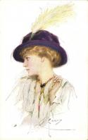 Lady with hat, M. Munk Nr. 1131., artist signed