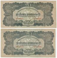 1945. 20P "V.H." 2 klf méretű db erős vágási eltéréssel T:II+