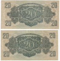 1945. 20P "V.H." 2 klf méretű db erős vágási eltéréssel T:II+