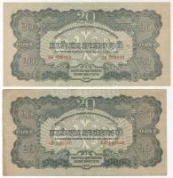 1945. 20P "V.H." 2 klf méretű db erős vágási eltéréssel T:II+