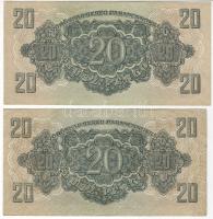 1945. 20P "V.H." 2 klf méretű db erős vágási eltéréssel T:II+