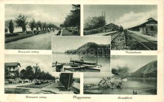 Nagymaros, vasútállomás, Dunaparti sétány, strand, gőzhajó