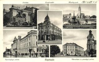 Kaposvár, Turul szálló, Színház, igazságügyi palota, városháza, pénzügyi palota, Horthy park