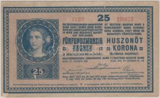 1918. 25K "3129" 3mm, hullámos hátlappal, "Magyar Királyi Állampénztár Erzsébetfalva" körbélyegzéssel T:III ly.