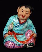 Kínai kézzel festett porcelán figura, hibátlan, jelzett, m: 9 cm