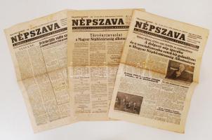 1949 a Népszava, a Magyar Szakszervezetek központi lapjának 3 száma aktuális politikai hírekkel, új alkotmánytervezettel, stb.