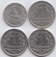 Német Birodalom / Császárság 1905A 1/2M Ag + Német 3. Birodalom 1934-1939. 1M Ag (3x) T:2,2- Germany / Empire 1905A 1/2 Mark Ag + German Third Reich 1934-1939. 1 Reichsmark Ag (3x) T:XF,VF