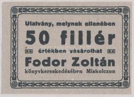 Miskolc ~1930. 50f "Fodor Zoltán Könyvkereskedés" utalvány felülbélyegzés nélkül T:I-