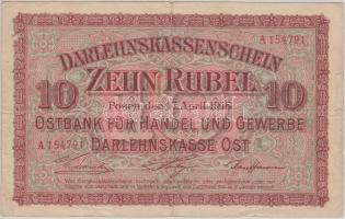 Oroszország/I. világháború/német megszállás/Darlehnskasse Ost 1916. 10R T:III- Russian/First World War/German occupation/Darlehnskasse Ost 1916. 10 Rubles C:VG