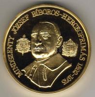 1995. "Mindszenthy József" aranyozott Br 142g 65mm átmérőjű nagyméretű emlékérem T:PP