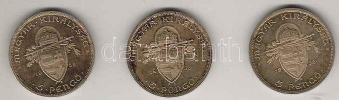 1938. 5P Ag "Szt. István" (3x) T:2 pici ph