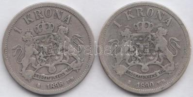 Svédország 1890-1898. 1K Ag (2x) T:3 Sweden 1890-1898. 1 Krona Ag (2x) C:F