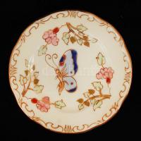 Zsolnay pillangó mintás mini kaspó és tálka, kézzel festett, hibátlan, jelzett, m: 6 cm, d: 8,5 cm