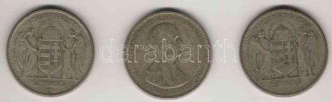 1930. 5P Ag (3x) "Horthy - jobbra" T:3