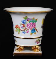 Herendi oroszlánlábas kézzel festett Viktória mintás kaspó, kézzel festett, hibátlan, jelzett, m: 13 cm, d: 15 cm