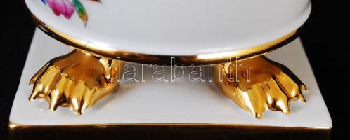 Herendi oroszlánlábas kézzel festett Viktória mintás kaspó, kézzel festett, hibátlan, jelzett, m: 13...