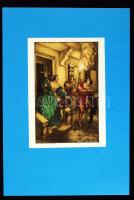 1918 Divéky József (1887-1951),Karneváli társaság. Lithográfia. Jelezve a nyomaton. Kép méret: 16x10cm. Paszpartuban.