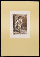 Barabás Miklós (1810-1898) rajza alapján metszette Carl Mahlknecht (1810-1893). Vadász. Acélmetszet. Jelezve a lenyomaton. Kép méret: 11x8cm. Pasztpartuban.