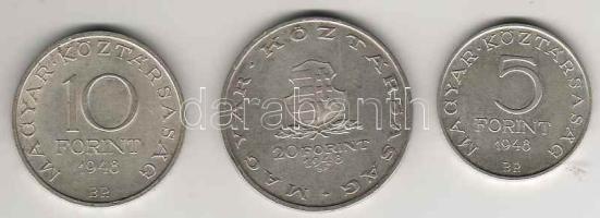 1948. 5Ft + 10Ft + 20Ft Ag "Szabadságharc" sor T:2