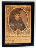 II. Vitus (Veit) von Würtzburg (†1577) bambergi herceg-püspök arcképe, körülötte a Birba, Redwitz, Thann és Würtzburg frankóniai nemesi családok címereivel, alatta rövid latin nyelvű életrajzzal. Johann Salver (1670-1738) rézmetszete, papír, jelzett, modern keretben, 30,5×22 cm / Portrait of Veit II von Würtzburg (†1577), prince-bishop of Bamberg (1562-1577), around him the coats of arms of the Franconian noble families of Birba, Redwitz, Thann and Würtzburg and with a short biography in Latin below. Etching of Johann Salver (1670-1738) German engraver, on paper, in a modern frame, 30,5×22 cm