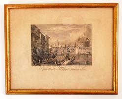 cca 1833 Rom. Brücke und Castell von St. Angelo, Peterskirche und Vatican. Bernhard Metzeroth rézmetszete, papír, jelzett, üvegezett keretben, 27×21,5 cm / Steel etching of Bernhard Metzeroth, on paper, in a frame