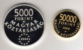 2004. 5000Ft Ag + 50000Ft Au 13,964g "Magyarország az EU tagja" pár T:PP Csak 7000db! Tanúsítvánnyal!