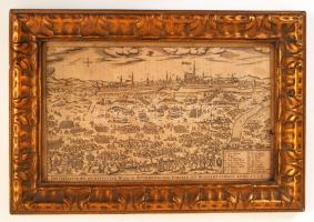 1665 Conterfactur, wie die Hauptstadt Wien in Österreich vom Turcken ist belegert gewest, anno 1529. Bécs 1529. évi ostroma, Johann Sibmacher (1561-1611) rézmetszete, papír, jelzés nélkül, üvegezett antik keretben, 34,5×23,5 cm / Etching of Johann Sibmacher (1561-1611) on the siege of Vienna in 1529, on paper in antique frame