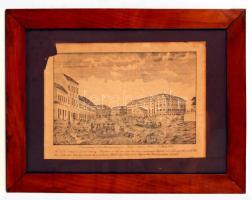 Erinnerung der überschwemmung auf den Theater-Platz von 15 bis den 16 Märtz 1838. A pesti árvíz, fametszet, papír, kis szakadással jelzés nélkül, üvegezett keretben, 55×42 cm / The Flood of Pest, 1838. Wood engraving, on paper, with minor damage, in frame